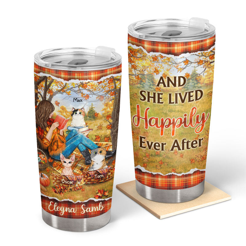 Reading Cats Girl And She Lived Happily Ever After - Personalized Custom Tumbler