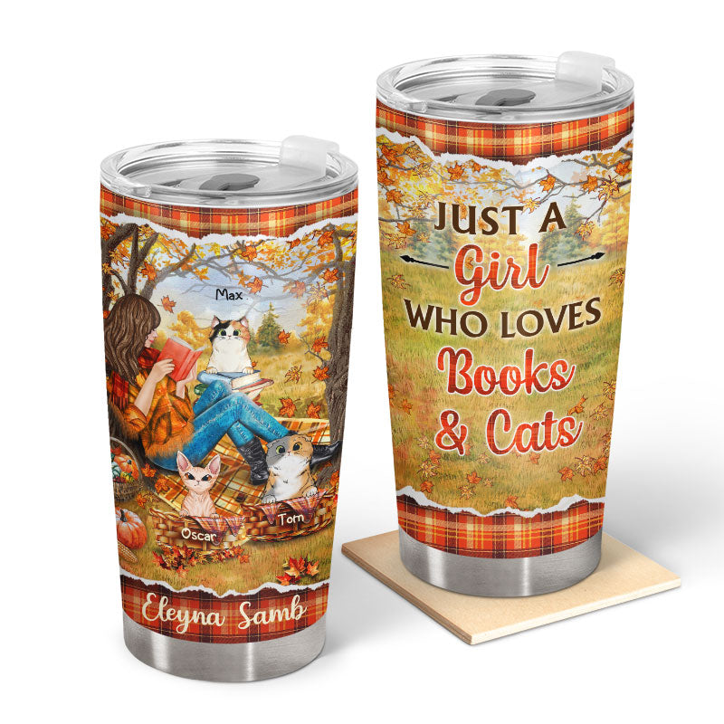Reading Cats Girl Just A Girl Who Loves Books - Personalized Custom Tumbler