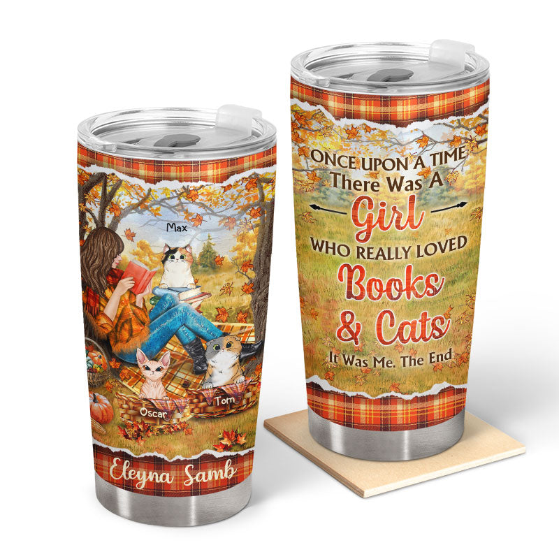 Reading Cats Girl Once Upon A Time - Personalized Custom Tumbler