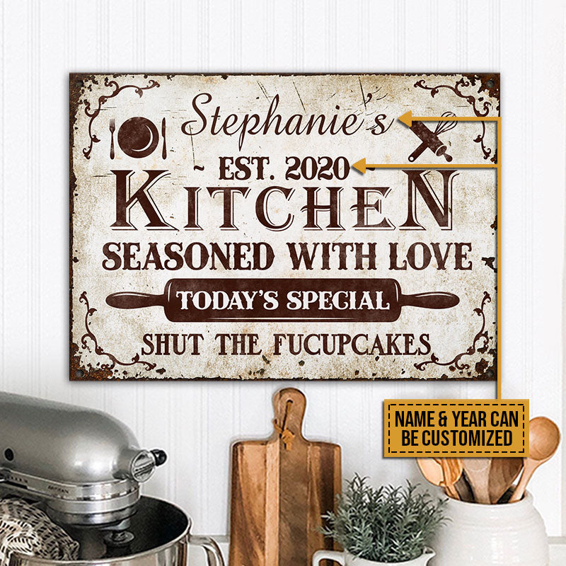 Funny Kitchen Quote Metal Tin Sign Wall Decor, Rustic Our Family