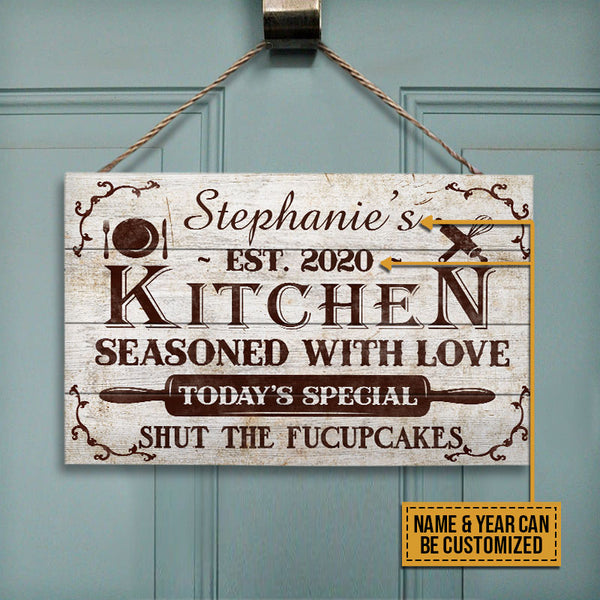 Personalized Name Sign Kitchen - Seasoned With Love Canvas Wall