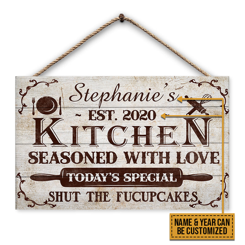 Personalized Name Sign Kitchen - Seasoned With Love Canvas Wall