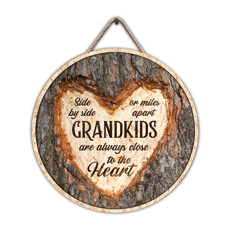 Side By Side Or Miles Apart Grandparent Gift Grandma Gift - Personalized Custom Wood Circle Sign