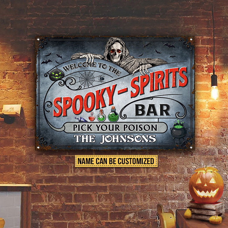 Skull Skeleton Goth Halloween Spooky Spirits Bar Pick Poison Yard Sign Custom Classic Metal Signs