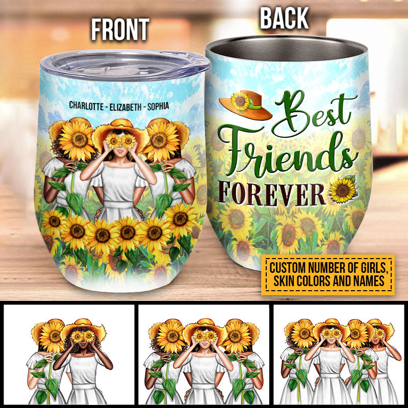 Personalized Best Friends Girl Sunflower Tumbler - Teeruto