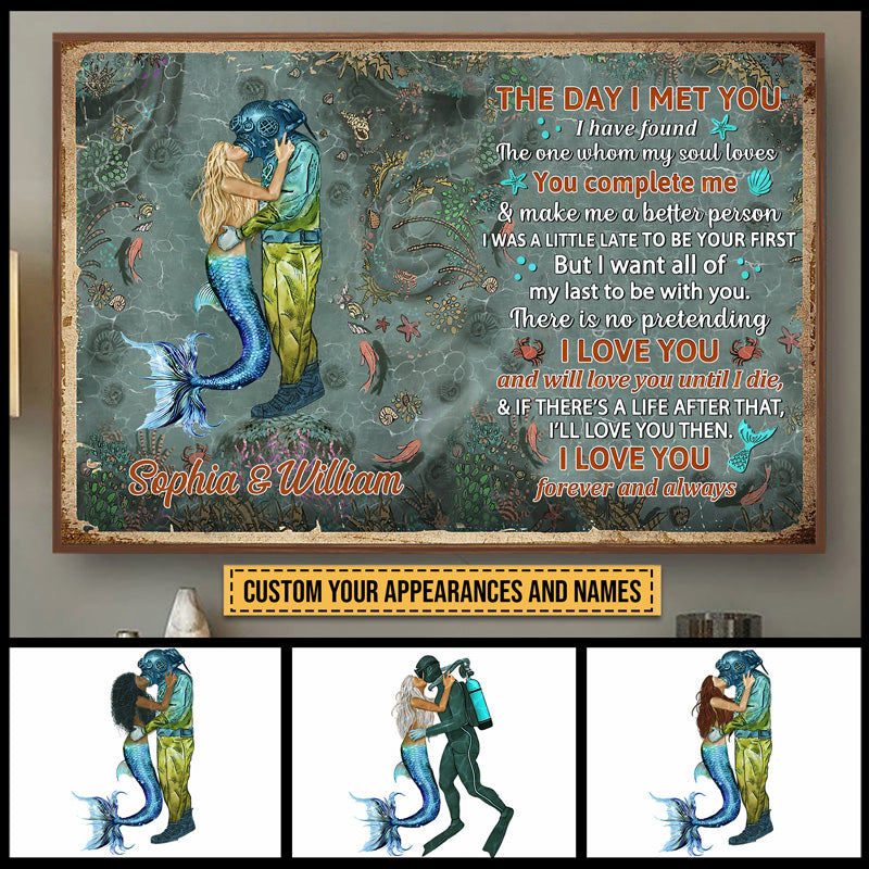 Scuba Diving And Mermaid Couple The Day I Met You Custom Poster, Couple Gift, Wall Art For Couple