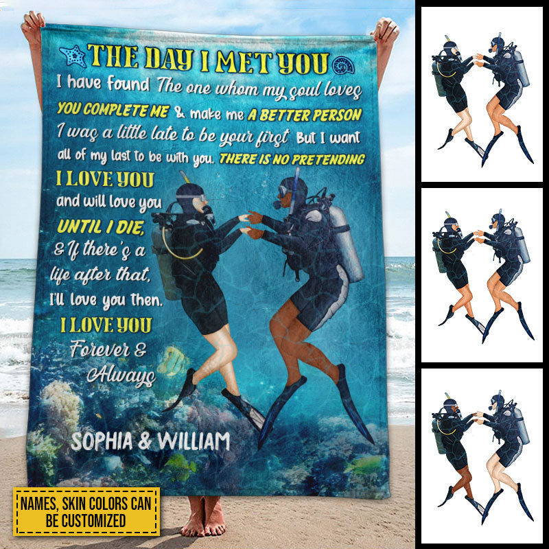 Scuba Diving Married Couple Divers The Day I Met Custom Blanket
