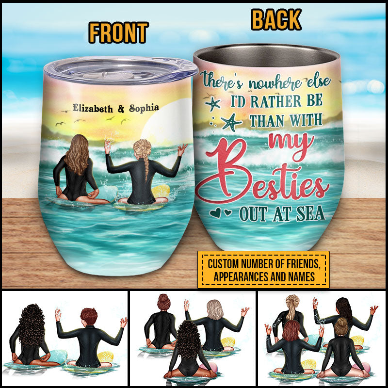 Surfing Bestie Out At Sea Custom Wine Tumbler