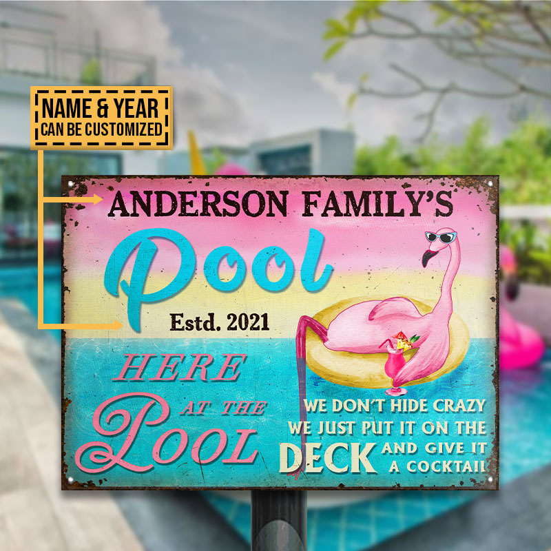 Swimming Pool Flamingo Give It A Cocktail Custom Classic Metal Signs