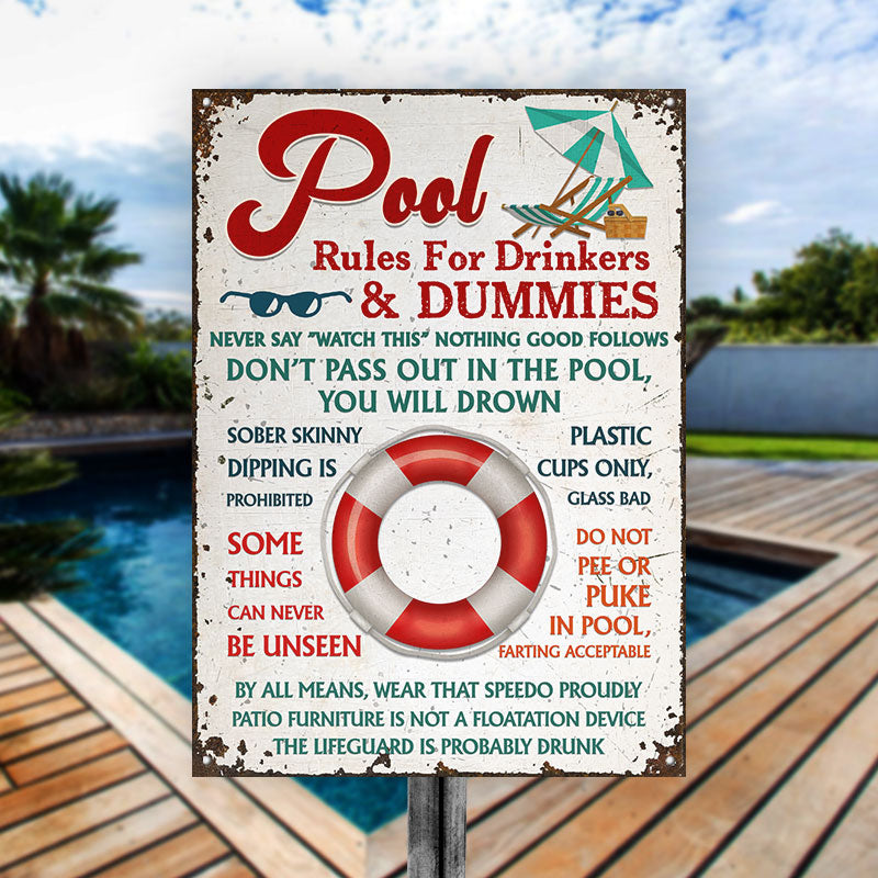 Pool Rules, Funny Swimming Pool Hanging Decorative Metal Sign
