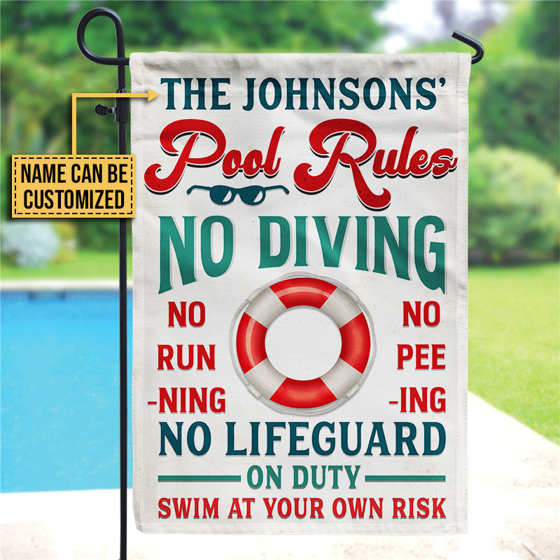 Swimming Pool Rules Swim At Your Own Risk Custom Flag, Outdoor Pool Decor