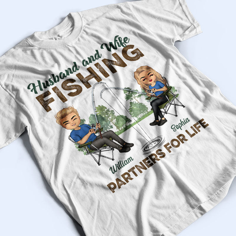 Fishing Partners for Life Husband Wife - Couple Gift - Personalized Custom T Shirt T-Shirt / Tshirt White / S