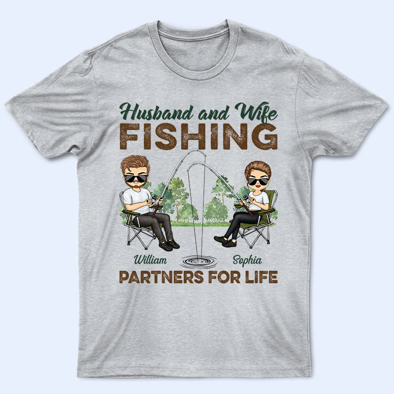 Fishing Partners For Life Husband Wife - Couple Gift - Personalized Custom T Shirt