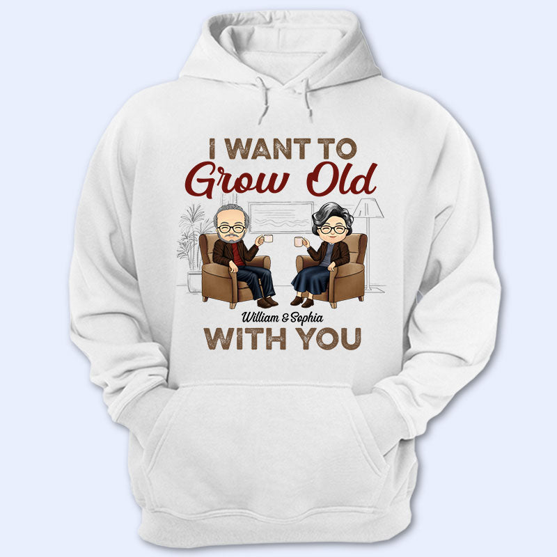 I Want To Grow Old With You Husband Wife Old Chibi Couple - Personalized Custom T Shirt