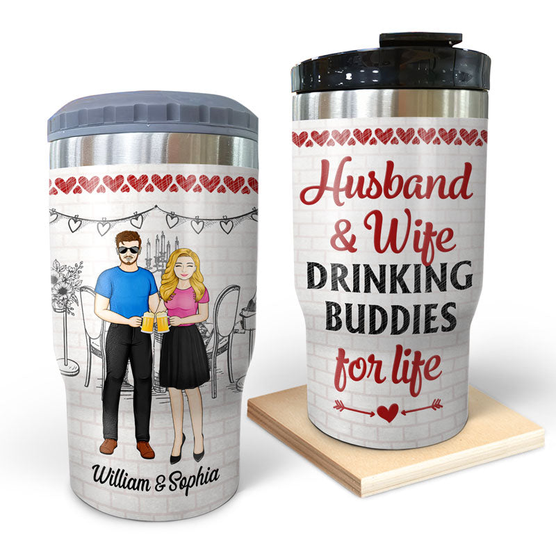 Family Couple Husband And Wife Drinking Buddies - Couple Gift - Personalized Custom Triple 3 In 1 Can Cooler