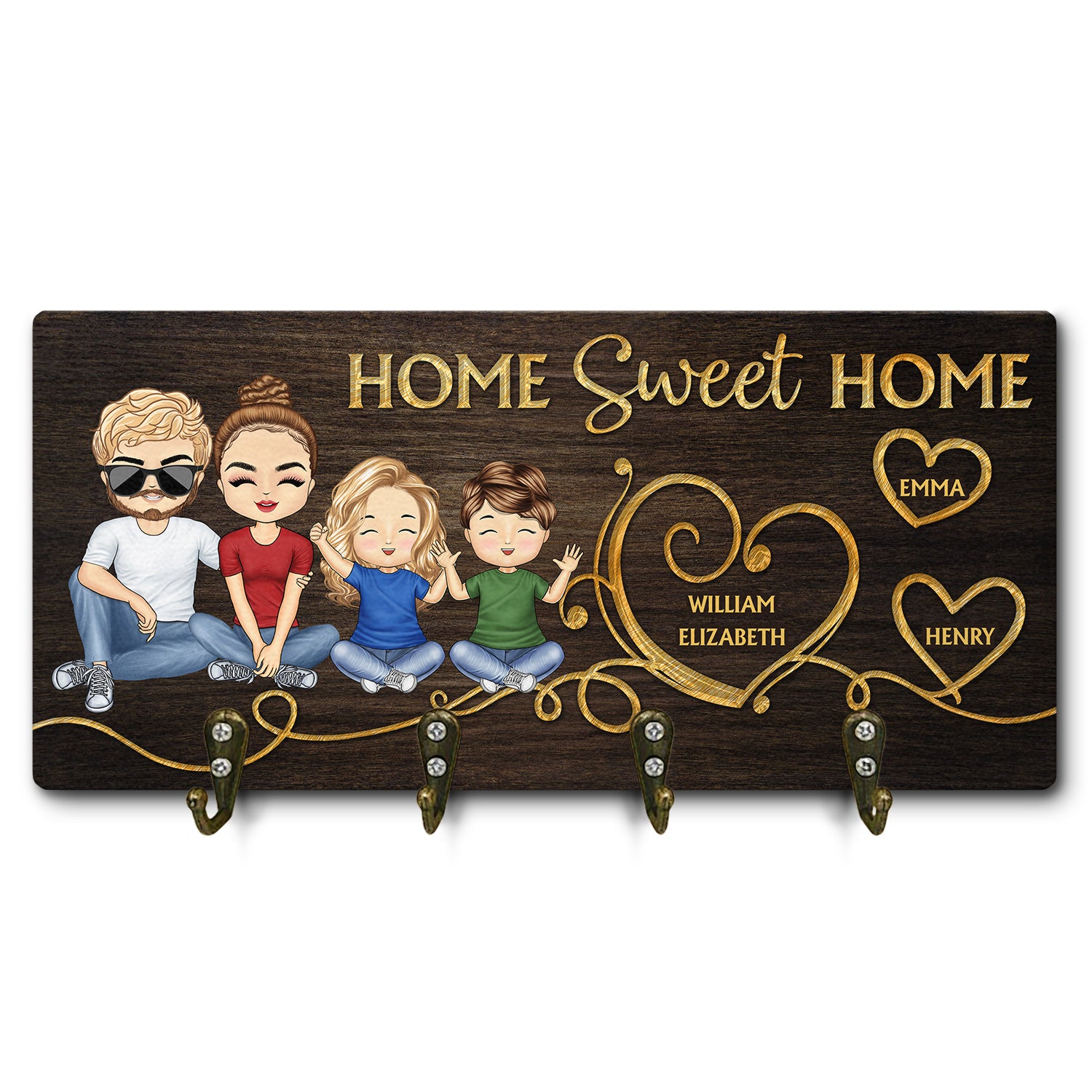 Husband & Wife Home Sweet Home Parents With Kids - Home Decor Gift For Married Couples - Personalized Custom Wood Key Holder