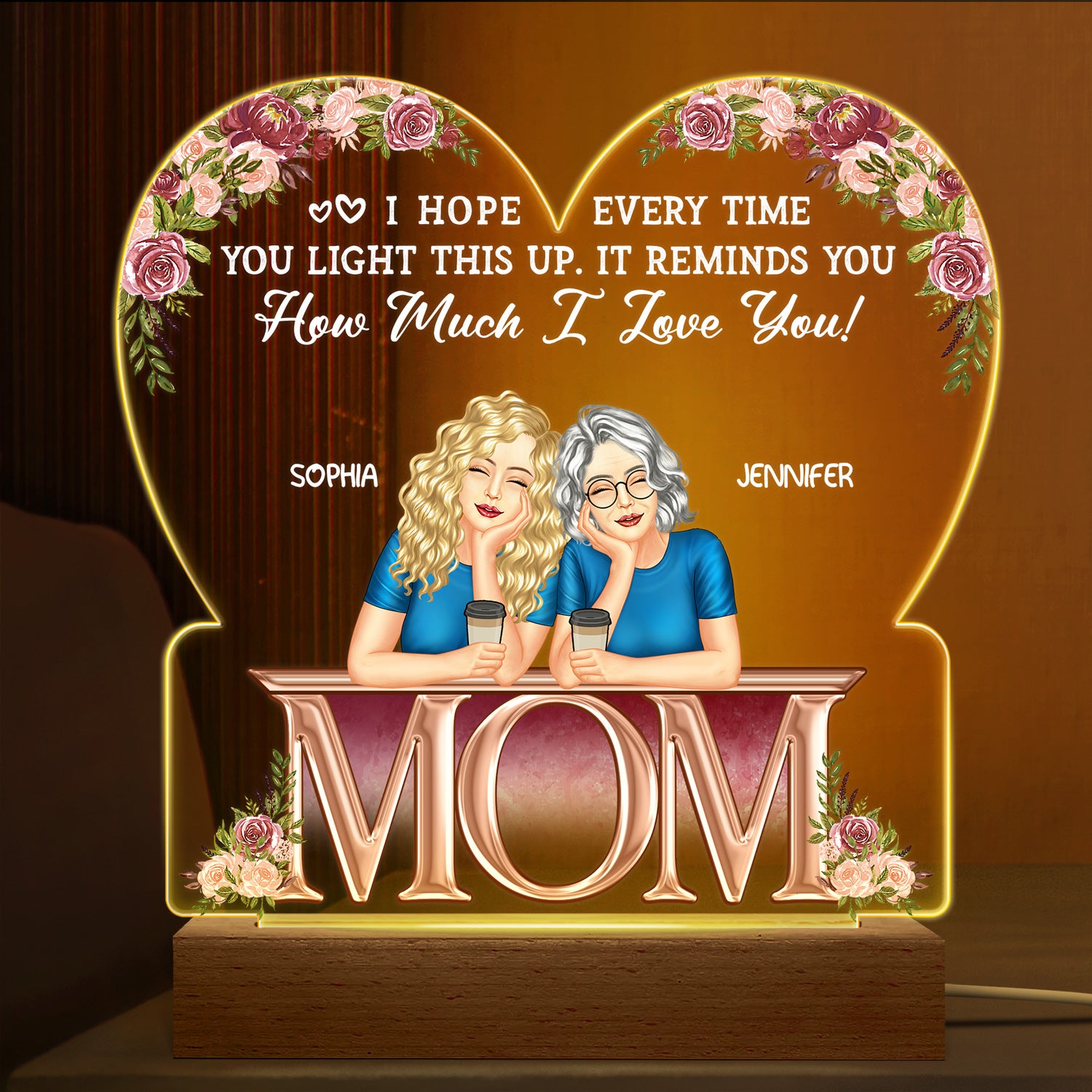 It Reminds You How Much We Love You - Birthday, Loving Gift For Mom, Mother, Grandma, Grandmother - Personalized Custom 3D Led Light Wooden Base