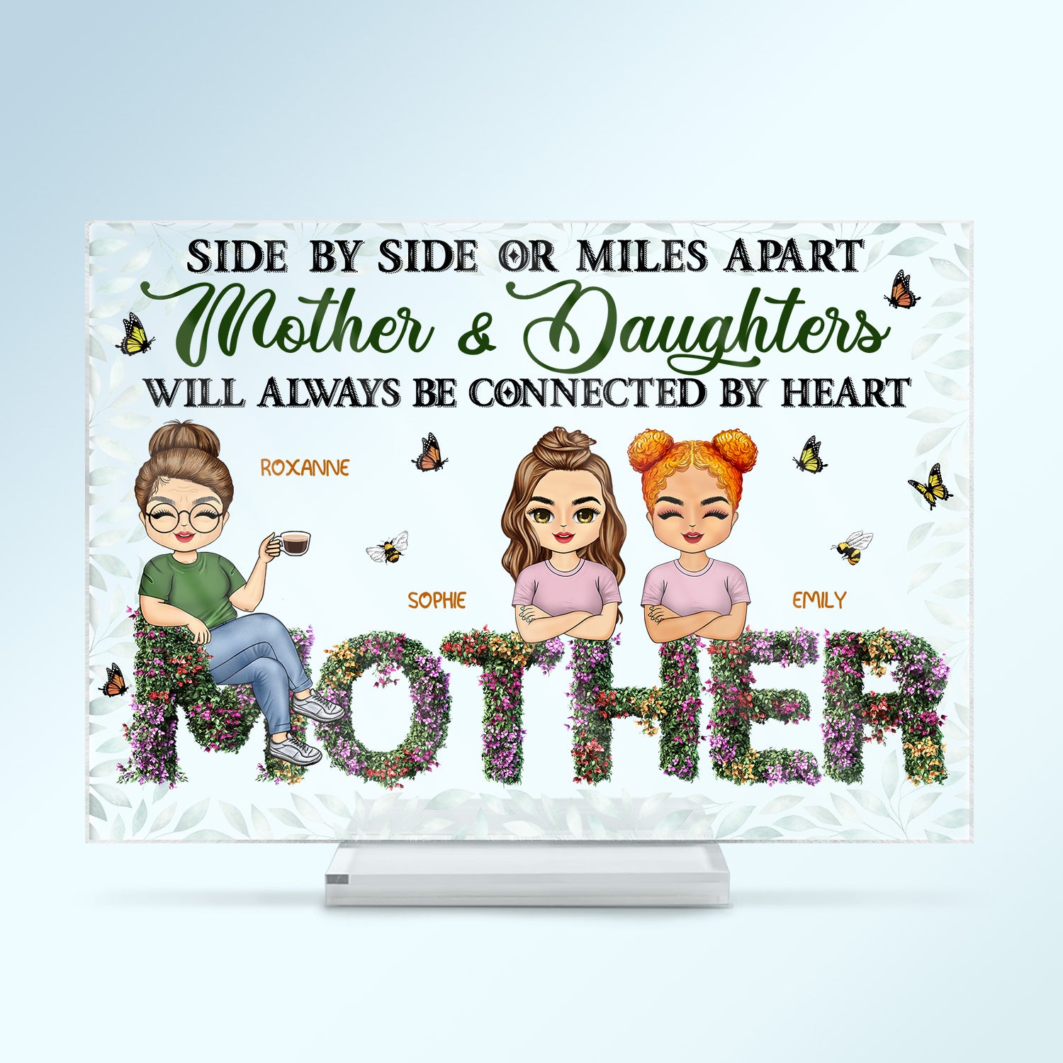 Mother Side By Side Or Miles Apart - Birthday, Loving Gift For Grandmother, Mama, Mom, Grandma - Personalized Custom Horizontal Rectangle Acrylic Plaque