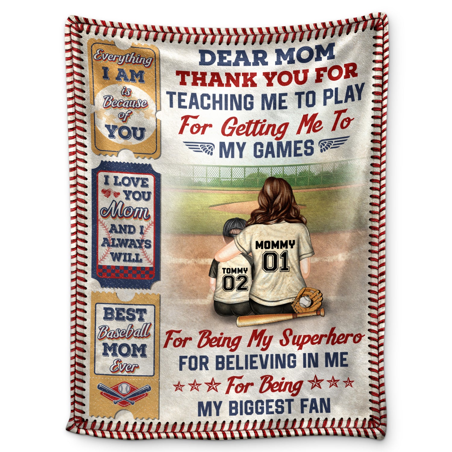 Dear Mom Thank You For Teaching Me - Birthday, Loving Gift For Sport Fan, Mom, Mother, Baseball Lovers - Personalized Custom Fleece Blanket