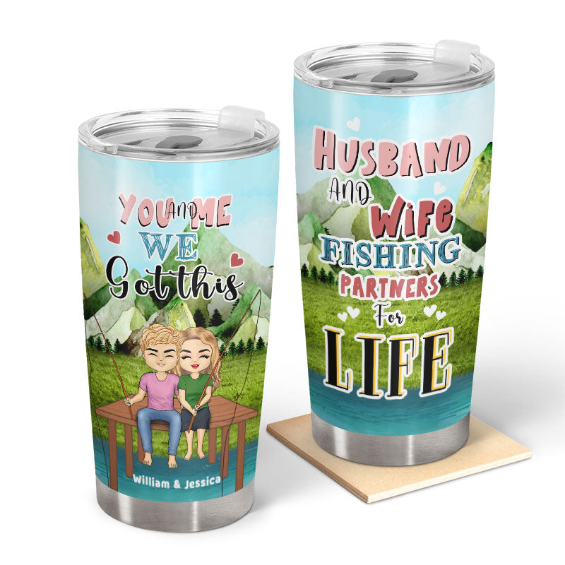 Husband And Wife Fishing Partners For Life - Gift for Couples - Personalized Custom Tumbler