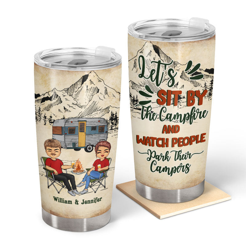 Camping Chibi Couple Watch People Park Their Campers - Personalized Custom Tumbler