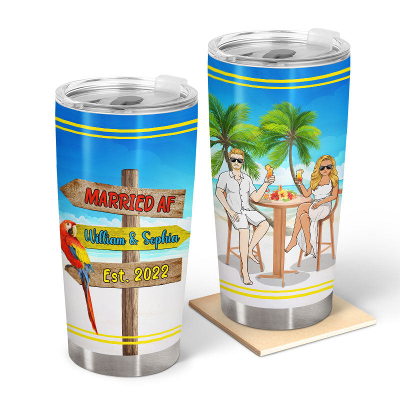 Married AF Beach - Gift For Couples - Personalized Custom Tumbler