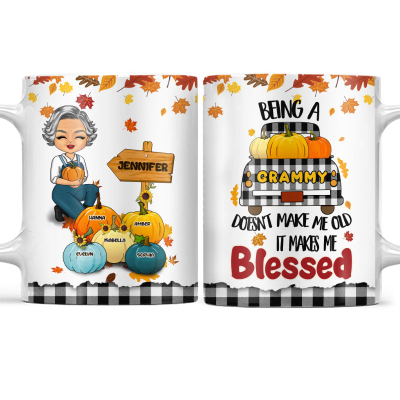 It Makes Me Blessed Pumpkin - Gift For Grandma - Personalized Custom White Edge-to-Edge Mug