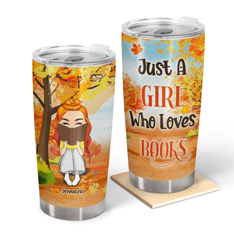 Autumn Reading Chibi Just A Girl Who Loves Books - Personalized Custom Tumbler
