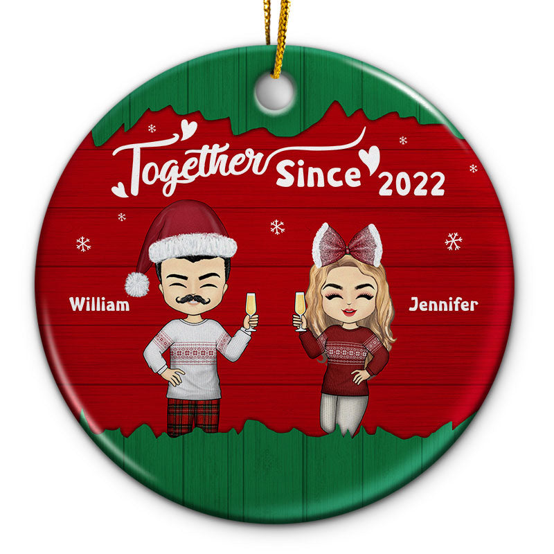 Christmas Couple Together Since Green & Red - Personalized Custom Circle Ceramic Ornament