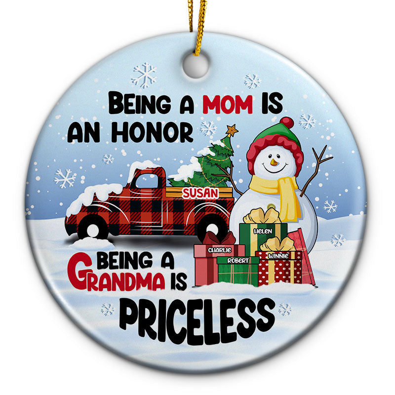 Christmas Being A Grandma Is Priceless - Personalized Custom Circle Ceramic Ornament