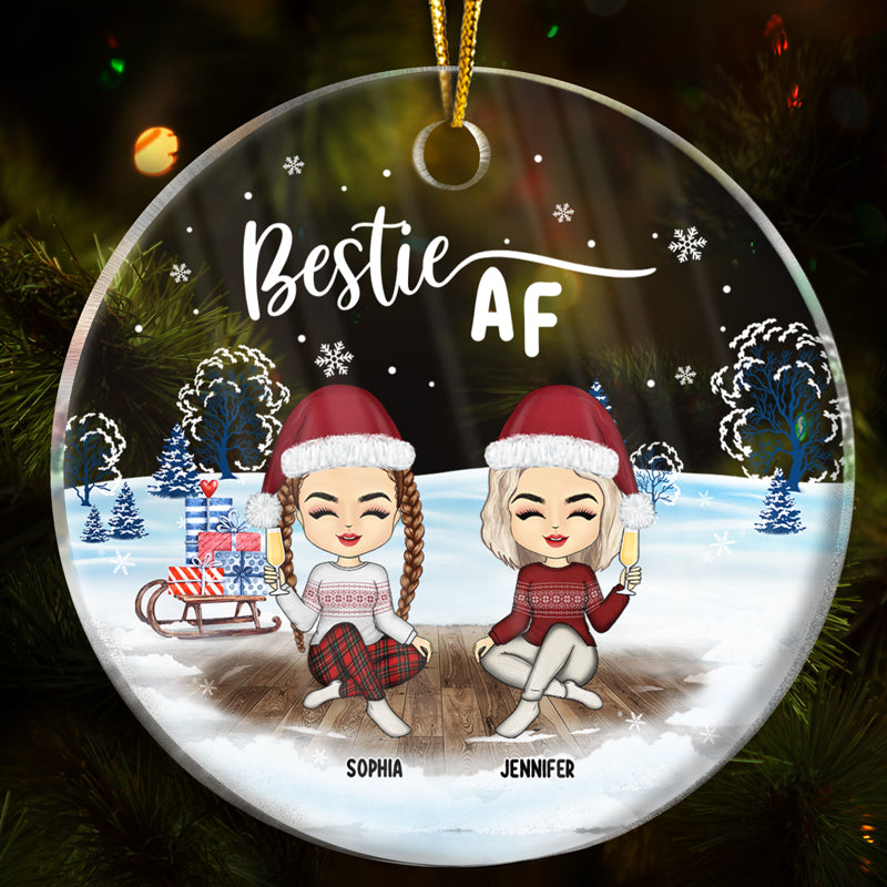 Christmas Best Friends Besties AF - Personalized Custom Circle Acrylic Ornament