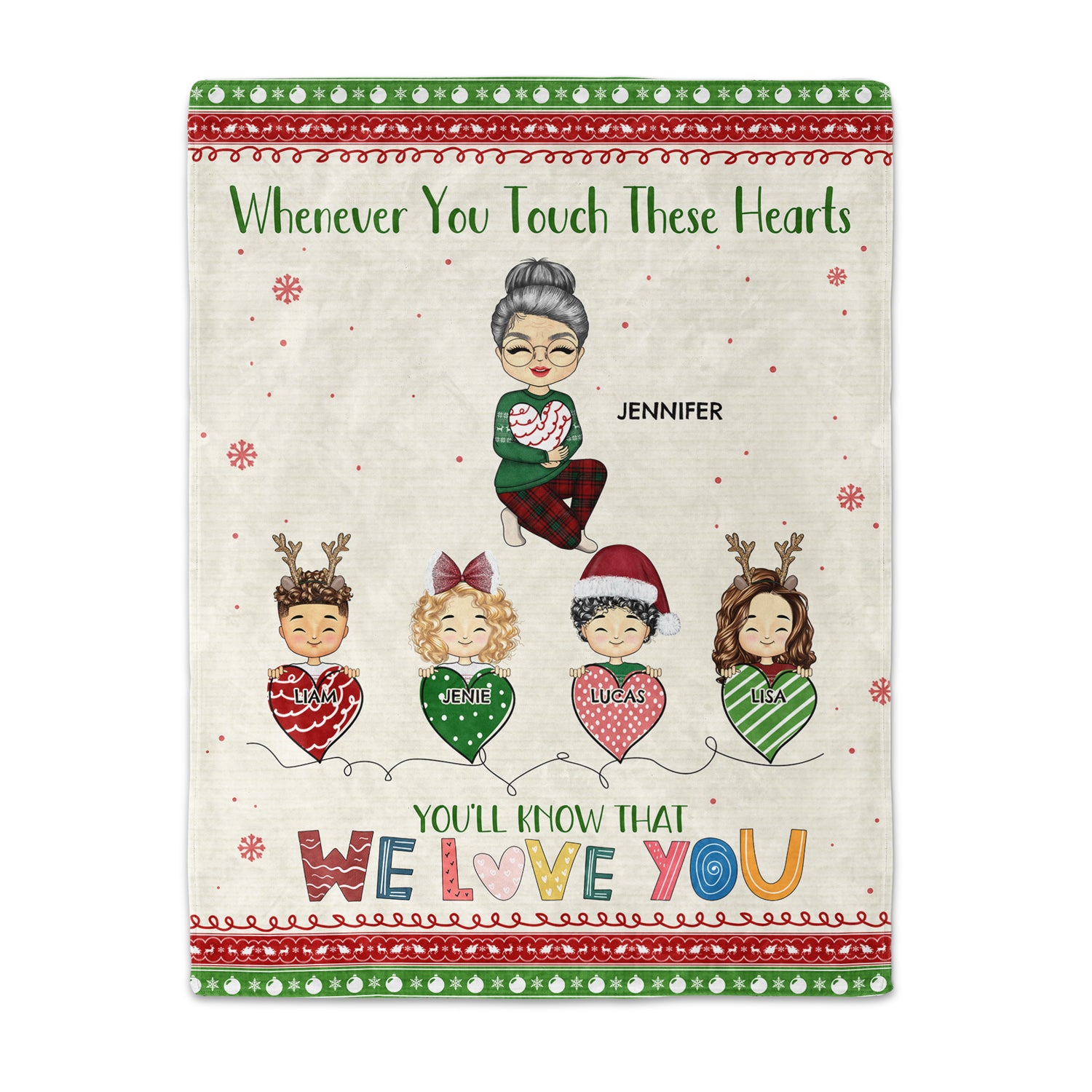Christmas Grandma Touch This Heart You'll Know We Love You - Personalized Custom Fleece Blanket