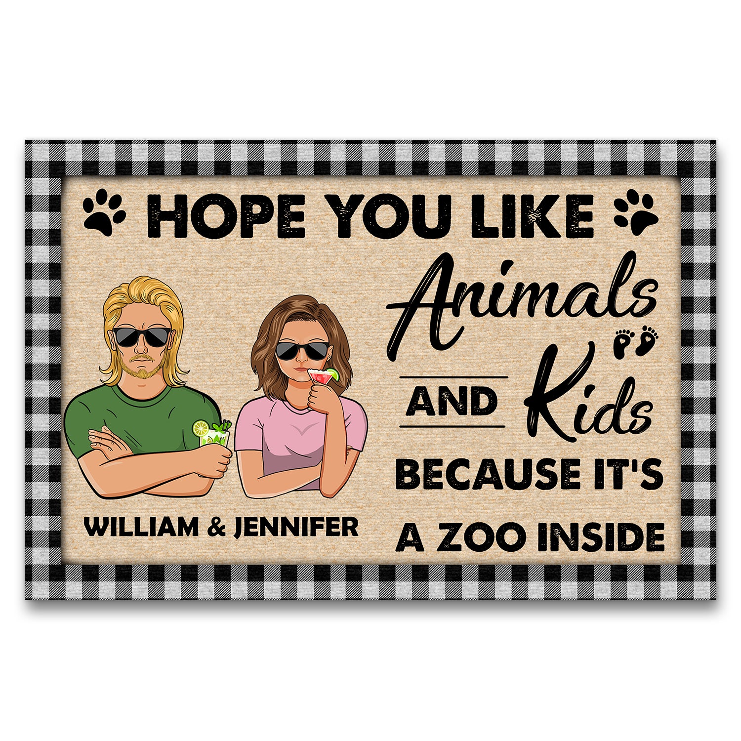 Family Animals & Kids It's A Zoo Inside - Personalized Custom Doormat