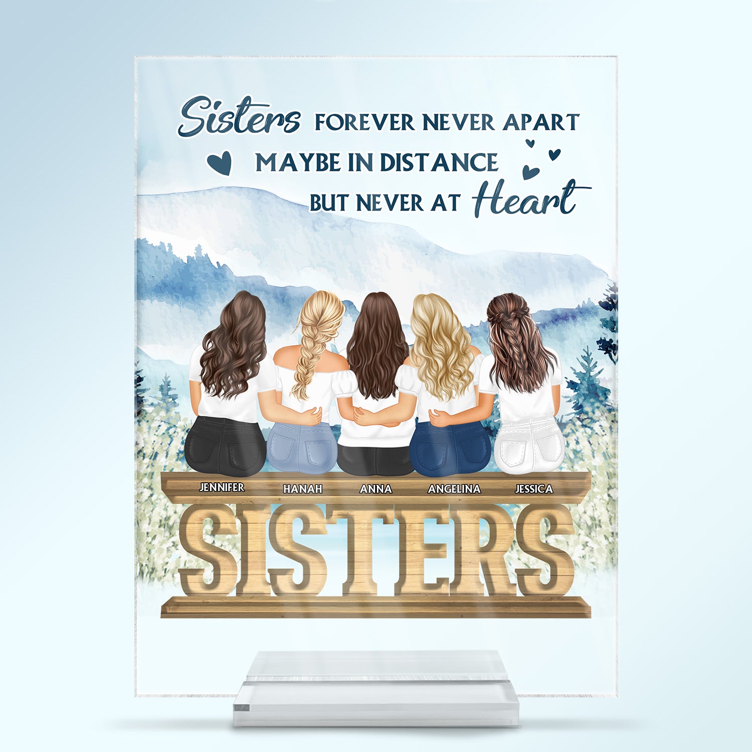 Sisters Forever Never Apart - Gift For Sisters And Best Friends - Personalized Custom Vertical Rectangle Acrylic Plaque