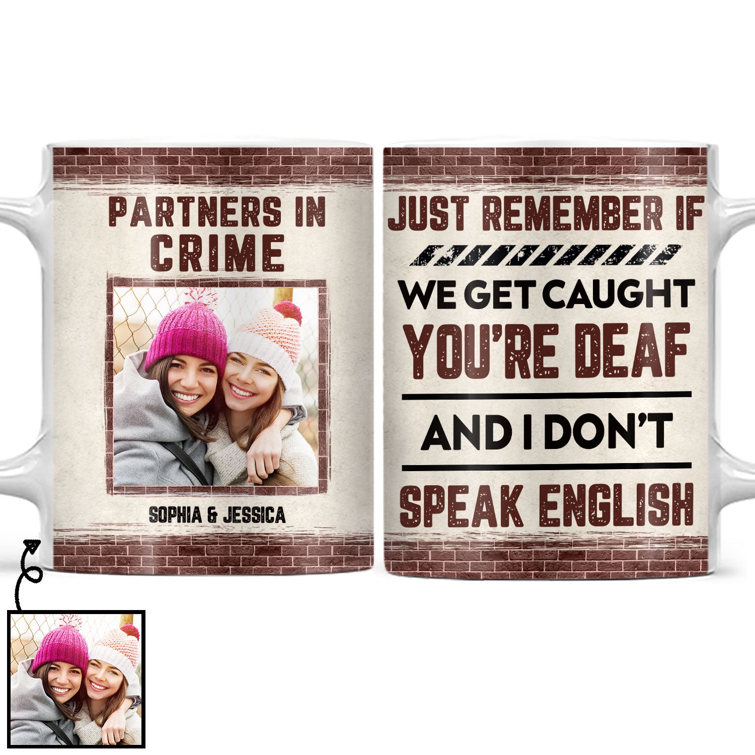 Custom Photo Bestie Sibling Partners In Crime - Personalized Custom White Edge-to-Edge Mug