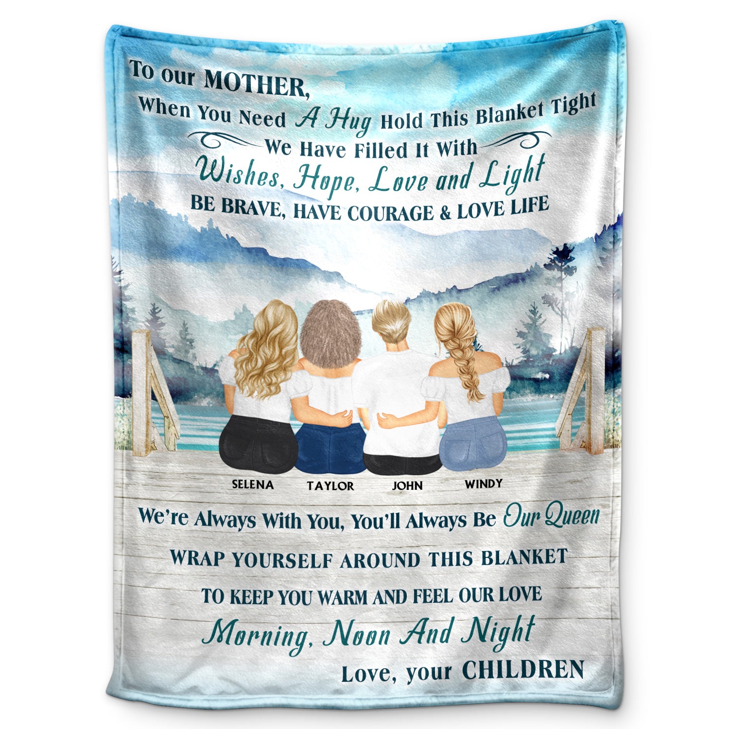 Lake Mother, Daughter And Son Hold This Blanket Tight - Gift For Mother - Personalized Custom Fleece Blanket