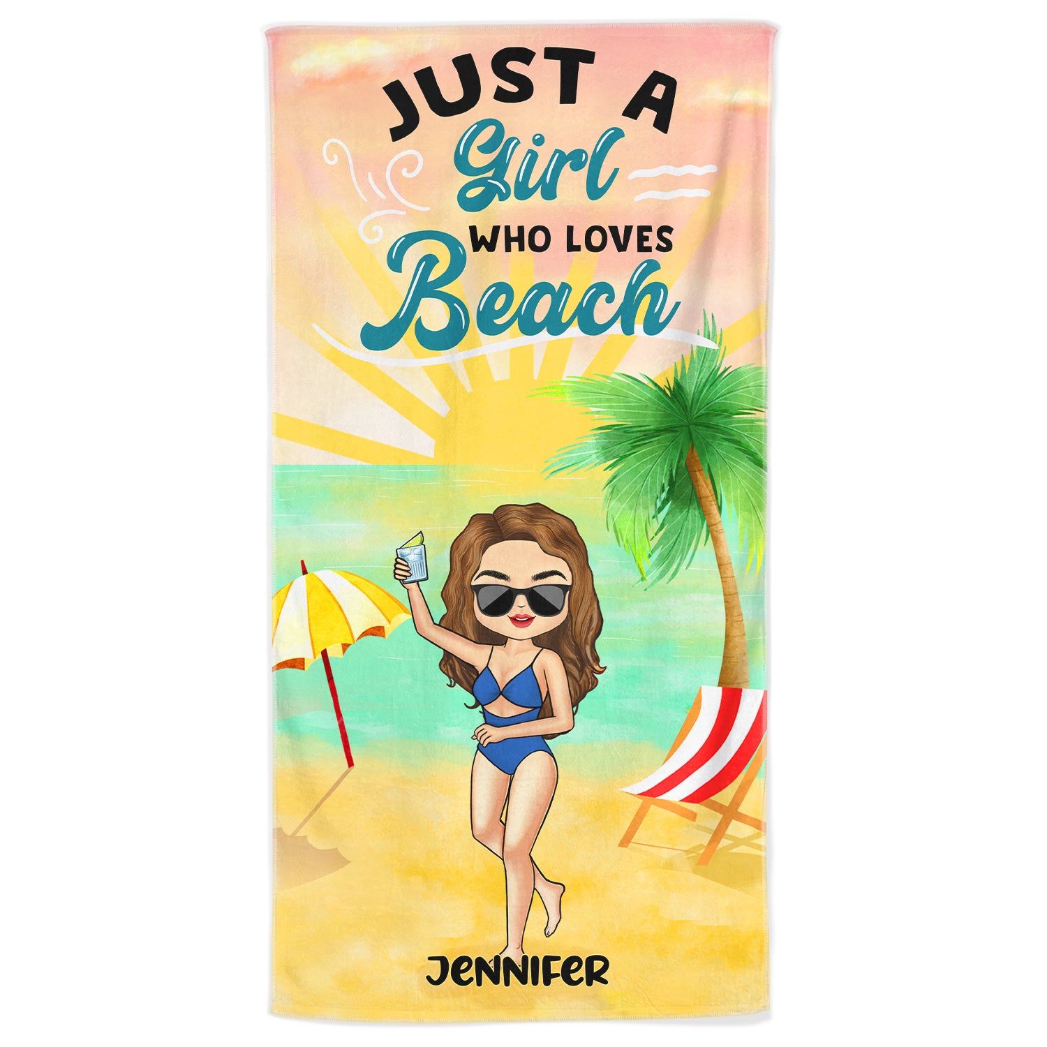 Just A Girl Boy Who Loves Beach - Gift For Beach Lovers - Personalized Custom Beach Towel