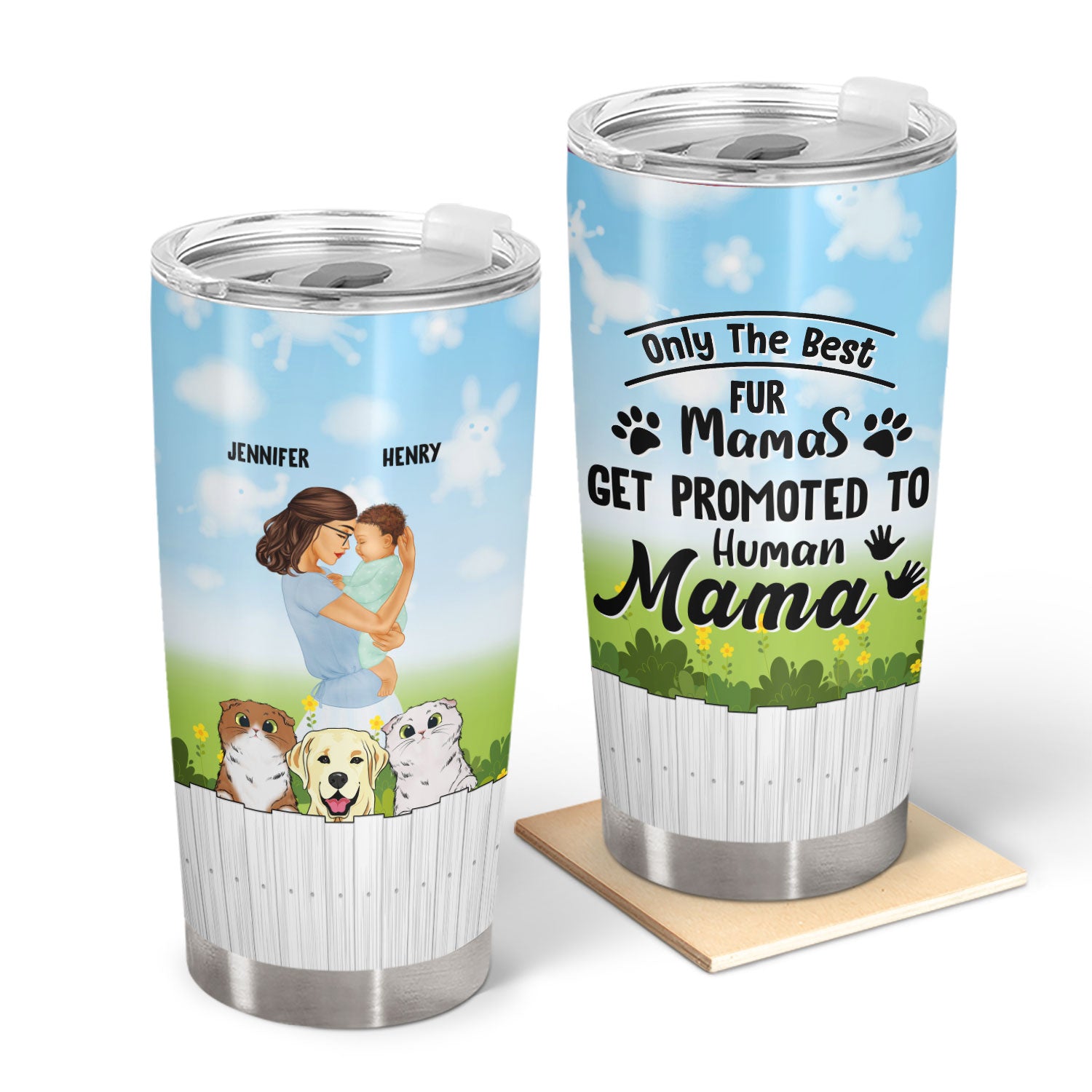 Promoted To Human Mama Dog Cat - Gift For Mother - Personalized Custom Tumbler
