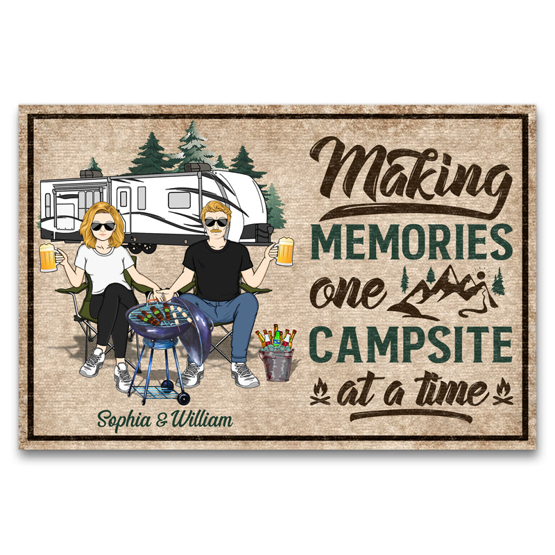 Family Couple Making Memories One Campsite At A Time Husband Wife - Gift For Camping Couples - Personalized Custom Doormat