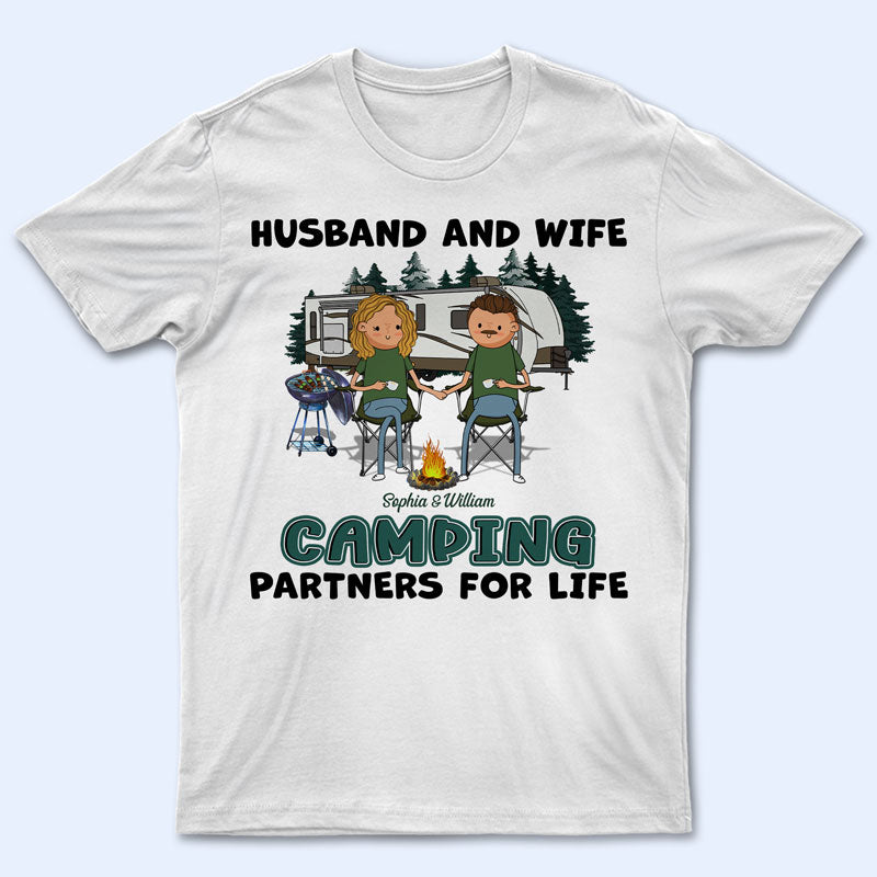 Funny Husband And Wife Camping Partners For Life - Couple Gift - Personalized Custom T Shirt