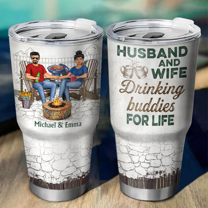 Grilling Family Couple Husband And Wife Drinking Buddies For Life - Couple  Gift - Personalized Custom Triple 3 In 1 Can Cooler