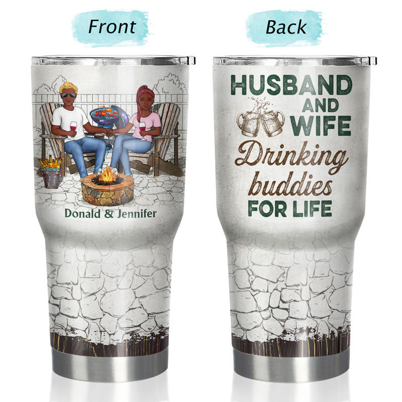 Grilling Family Couple Husband And Wife Drinking Buddies For Life - Couple  Gift - Personalized Custom Triple 3 In 1 Can Cooler