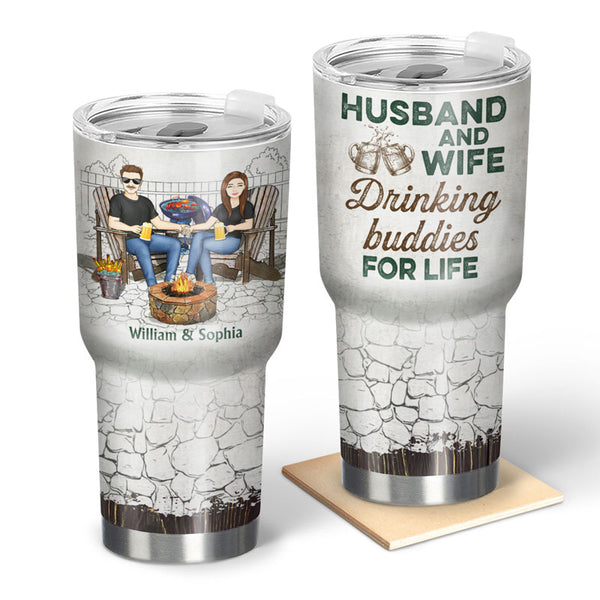 Grilling Family Couple Husband And Wife Drinking Buddies For Life - Couple  Gift - Personalized Custom Triple 3 In 1 Can Cooler