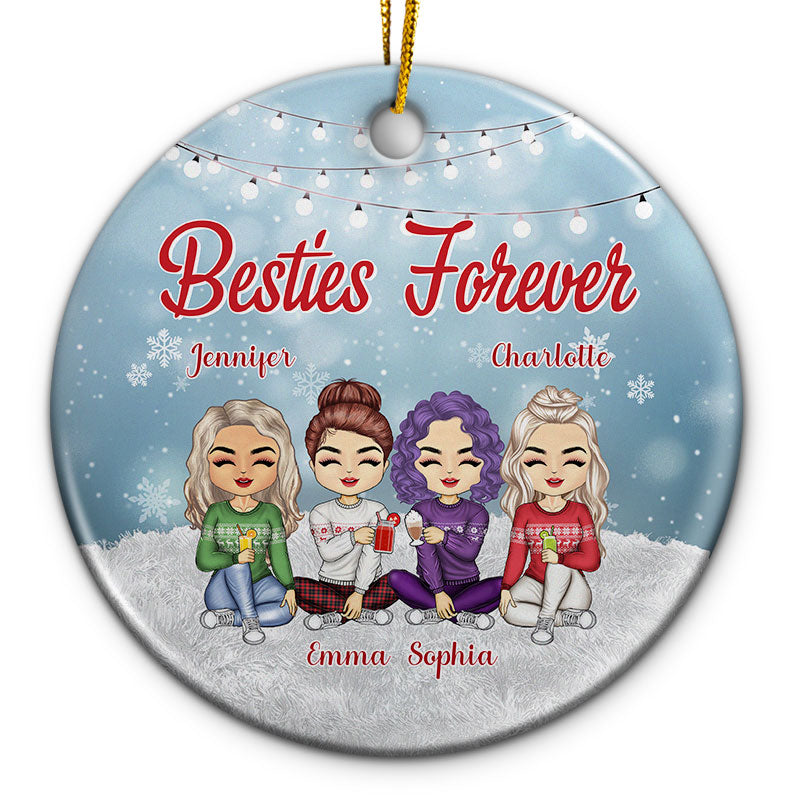 Besties Forever Best Friends - Christmas Gift For BFF - Personalized Custom Circle Ceramic Ornament