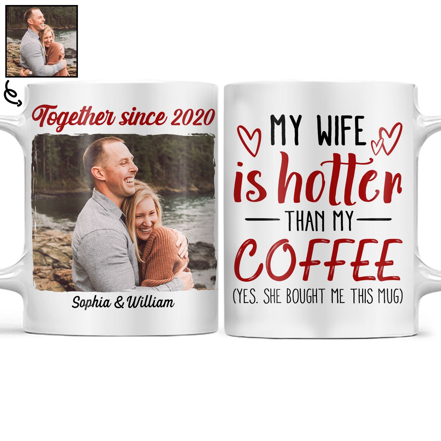 Custom Photo My Wife Is Hotter Than My Coffee Family Couple - Gift For Couple - Personalized Custom White Edge-to-Edge Mug