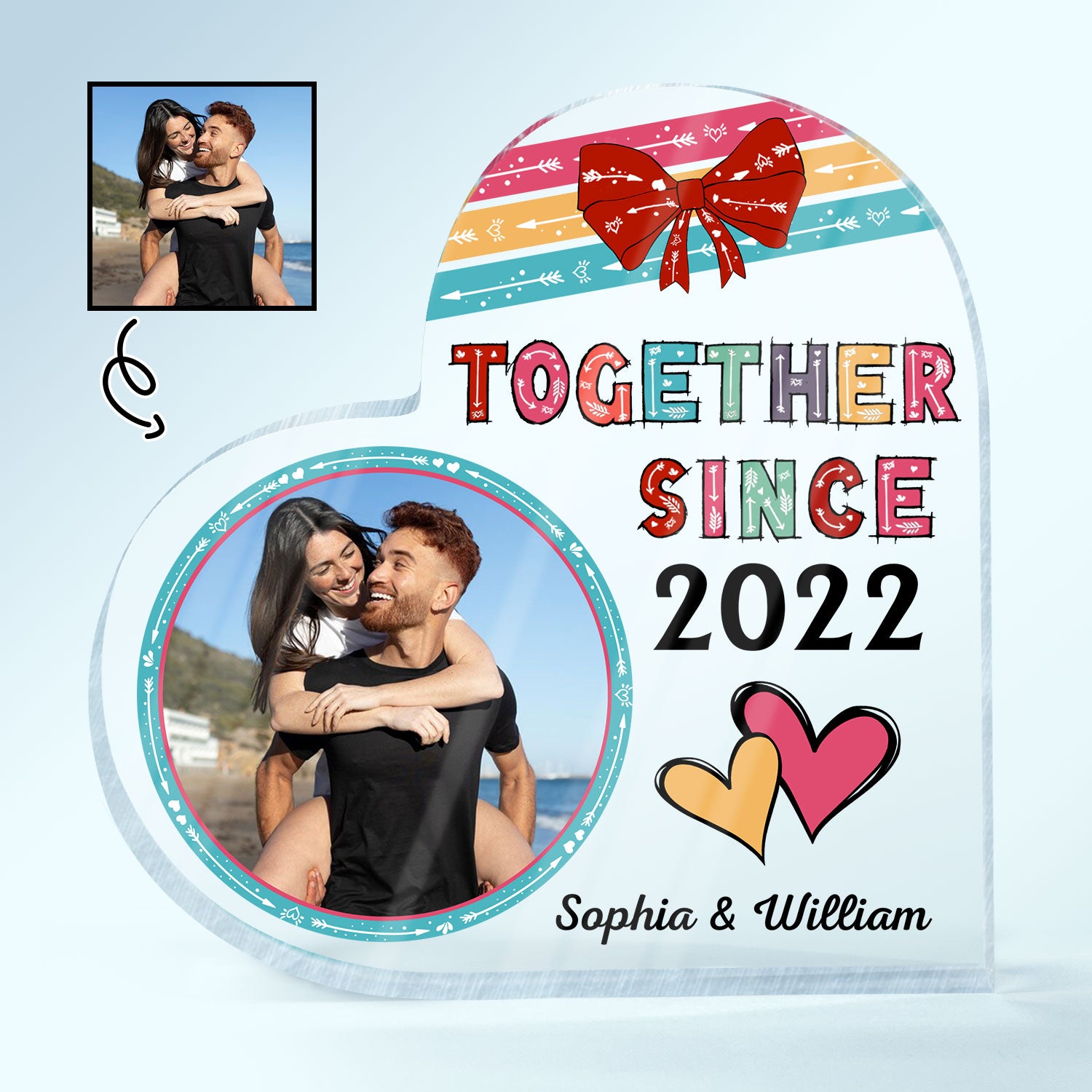 Custom Photo Husband Wife Together Since - Anniversary Gift For Couples - Personalized Custom Heart Shaped Acrylic Plaque