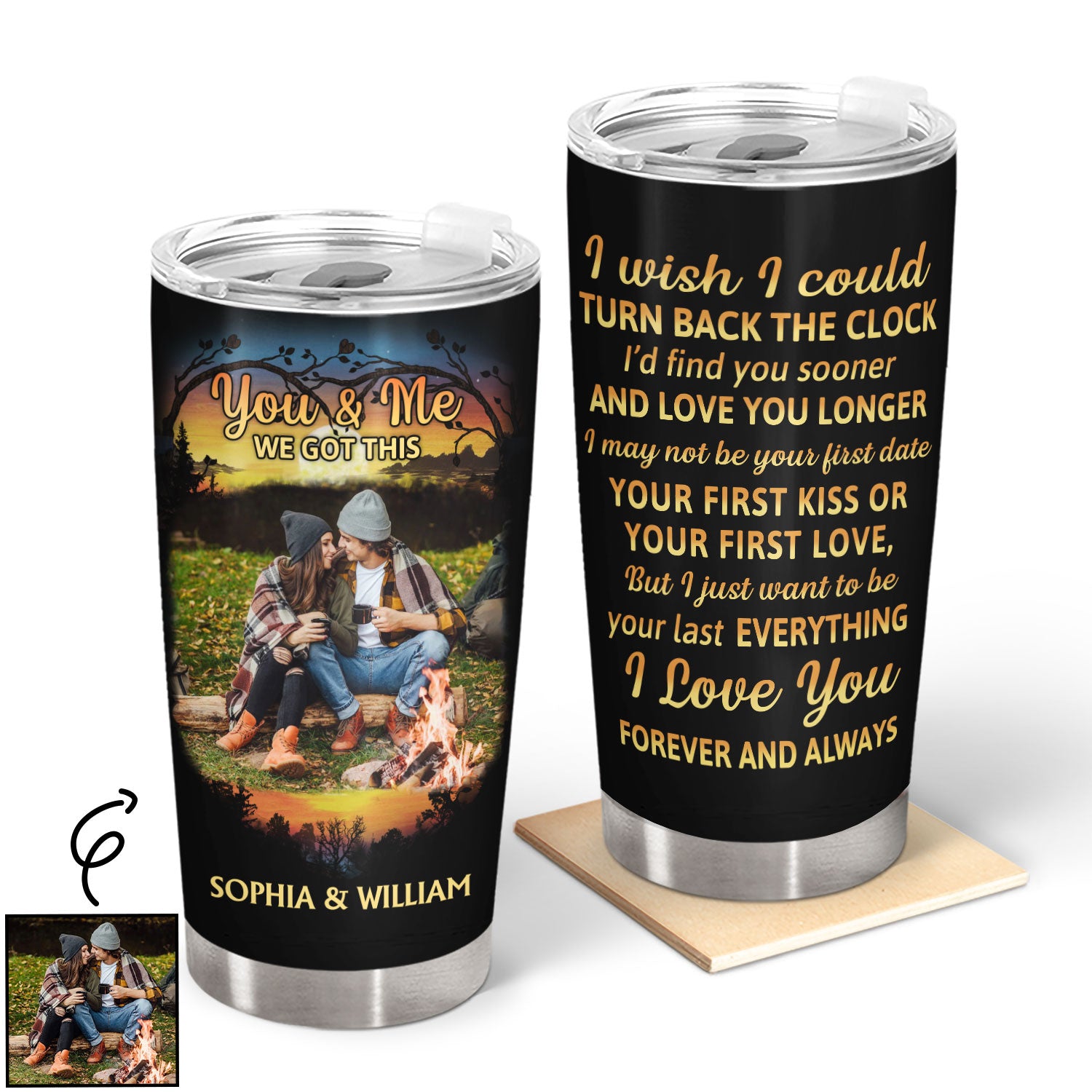 Custom Photo I Wish I Could Turn Back The Clock Husband Wife - Gift For Camping Couples - Personalized Custom Tumbler