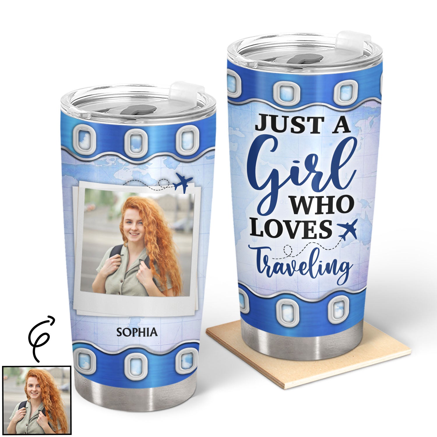 Custom Photo Just A Girl Boy Who Loves Traveling - Gift For Traveling Lovers - Personalized Custom Tumbler
