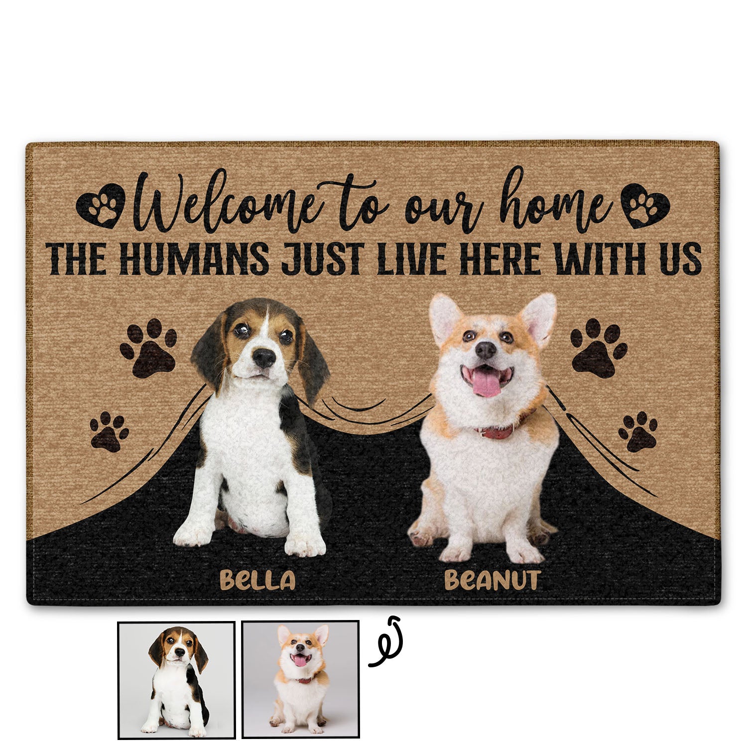 Custom Photo The Humans Just Live Here With Us - Gift For Dog Lovers And Cat Lovers - Personalized Custom Doormat