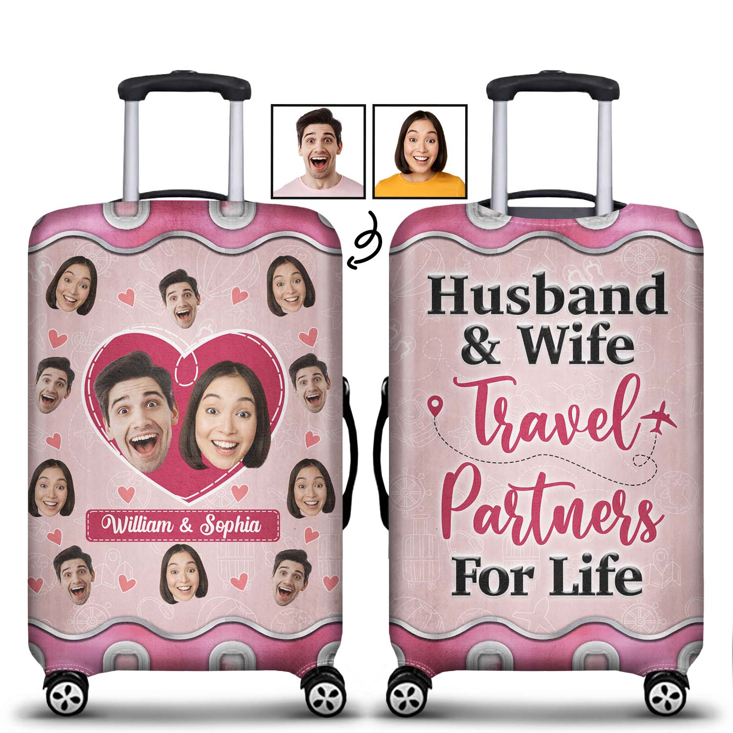 Custom Photo Husband & Wife Travel Partners For Life - Gift For Traveling Couples - Personalized Custom Luggage Cover
